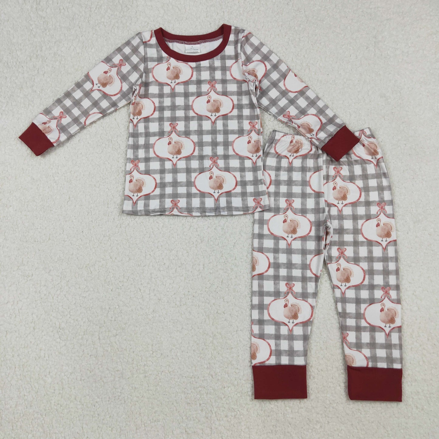 10.10 RTS NO MOQ （In stock）GLP2885 Baby Girls Winter Outfits Baby Girls Turkey Checked Top Pant Thanksgiving Pajamas Sets