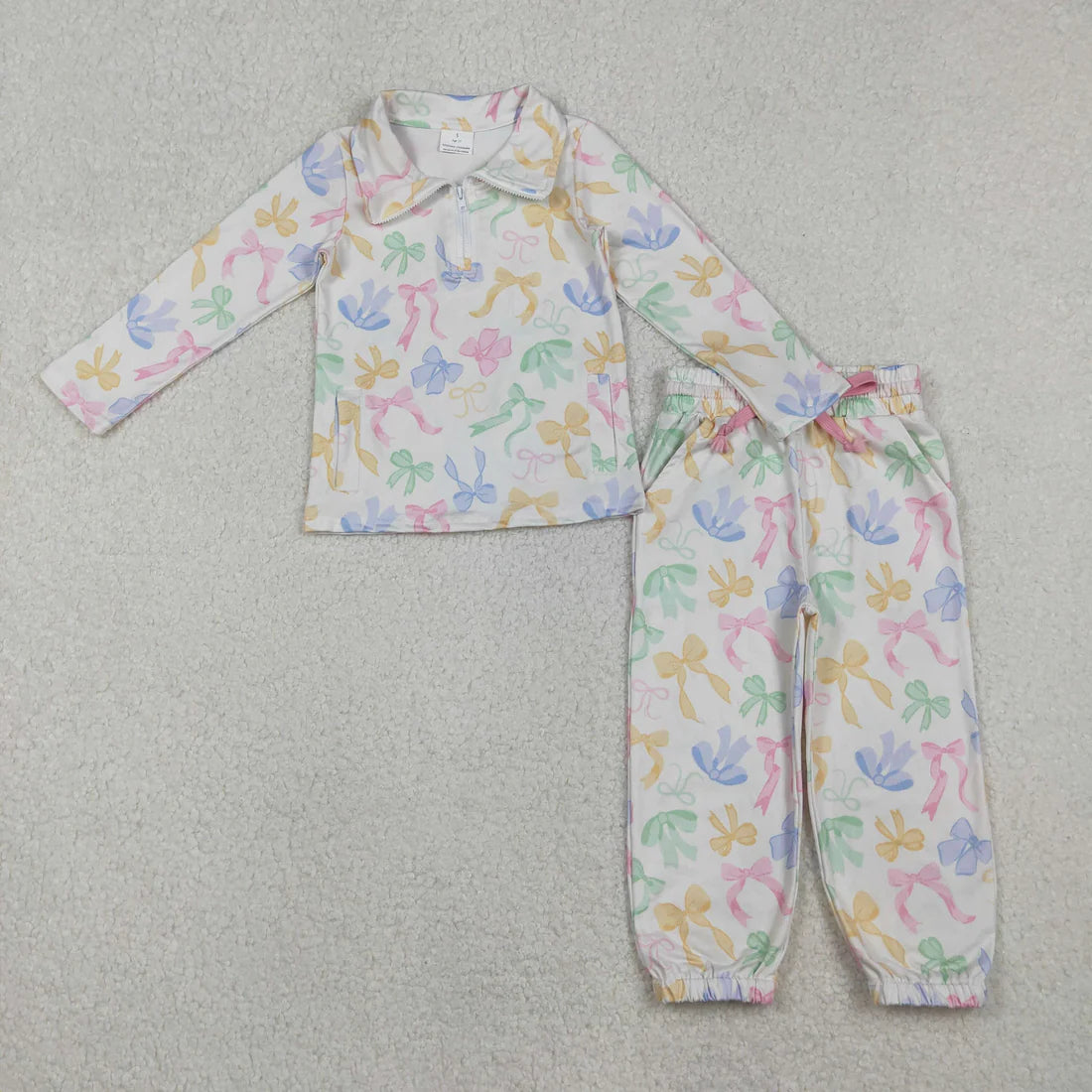 1.5 RTS Sibling Baby Girls Bow Heart Flowers Zip Pocket Pullover Joggers Clothes Sets