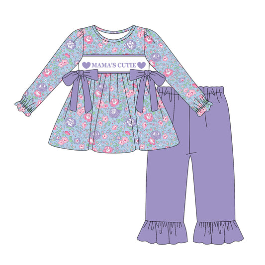 9.22 GLP2902 Baby Girls Mamas Cutie Flowers Bows Tunic Ruffle Pants Clothes Sets Preorder
