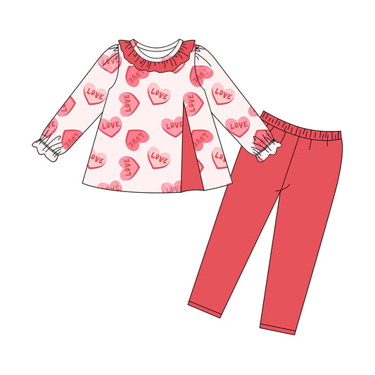 9.22 GLP2904 Baby Girls Pink Love Hearts Tunic Legging Pants Valentine Clothes Sets Preorder