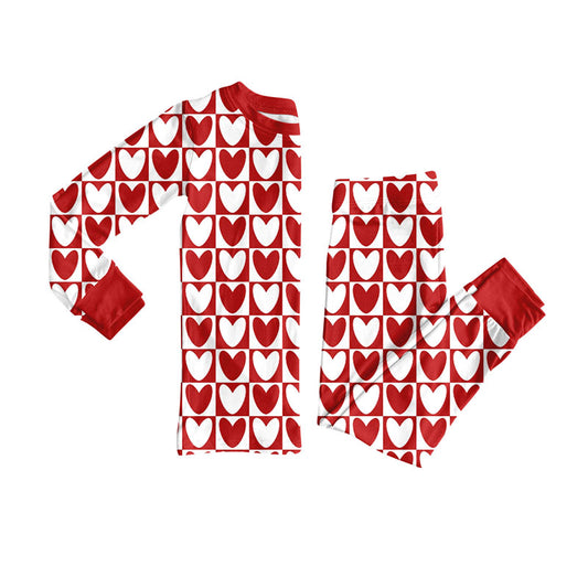 9.24 GLP2914 Pre order No Moq Baby Girls Red White Hearts Checked Top Pants Valentine Pajamas Sets