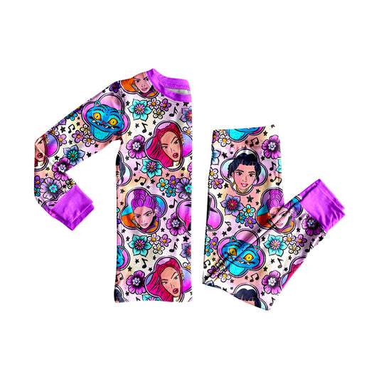 9.25 GLP2917 Pre order No Moq Baby Girls Cartoon Princesses Flowers Top Pants Pajamas Sets