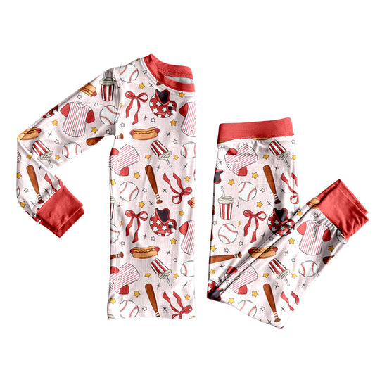 9.25 GLP2918 Pre order No Moq Baby Girls Bows Baseballs Top Pants Team Pajamas Sets