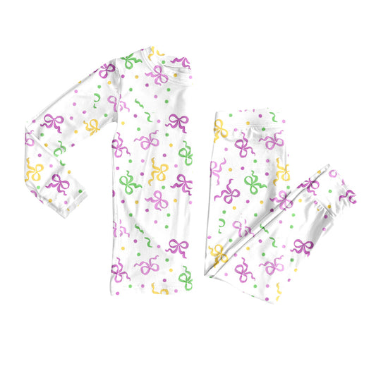 9.26 GLP2920 Pre order No Moq Baby Girls Mardigras Bows Polka Dots Top Pants Pajamas Sets