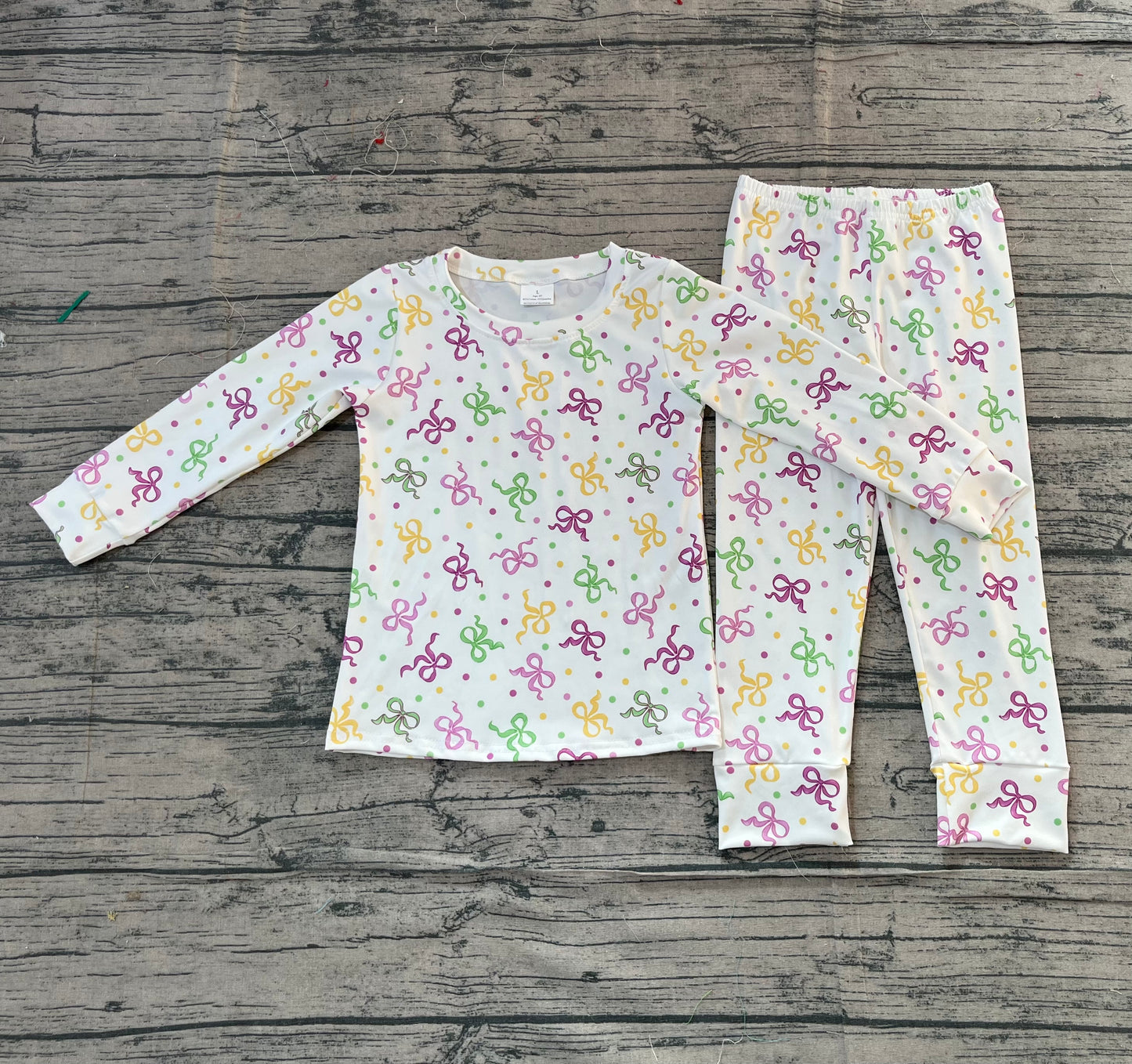 11.14 GLP2920 Sample No Moq Baby Girls Mardigras Bows Polka Dots Top Pants Pajamas Sets