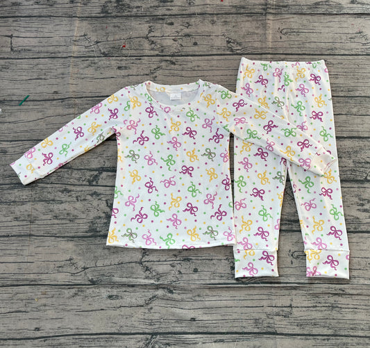 11.14 GLP2920 Sample No Moq Baby Girls Mardigras Bows Polka Dots Top Pants Pajamas Sets