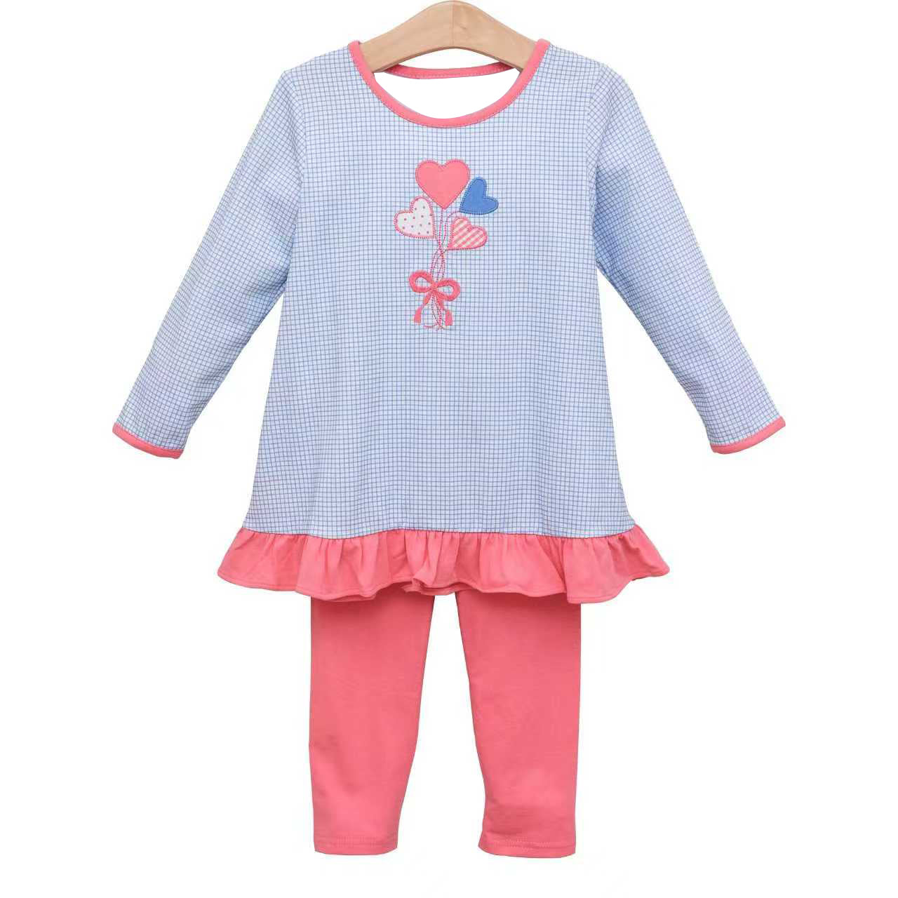 9.29 GLP2928 Pre order No Moq Baby Girls Lavender Stripe Hearts Tunic Leggings Valentine Clothes Sets