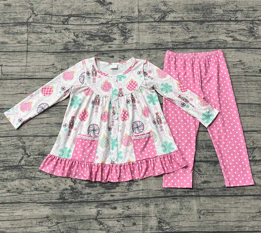 10.4 GLP2932 Sample No Moq Baby Girls Soldiers Candy Button Pockets Tunic Leggings Christmas Clothes Sets