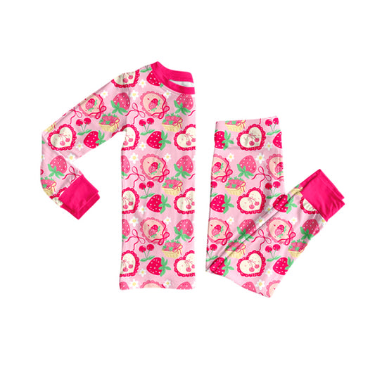 9.30 GLP2933 Pre order No Moq Baby Girls Pink Bows Strawberry Flowers Top Pants Pajamas Sets