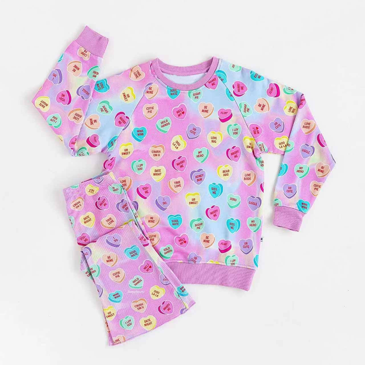 10.1 GLP2937 Pre order No Moq Baby Girls Colorful Hearts Plaid Top Pants Valentine Pajamas Sets