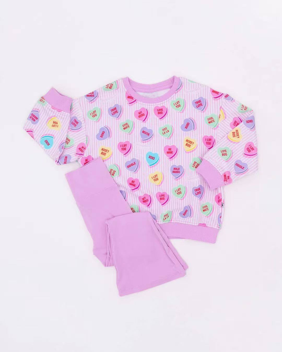 10.1 GLP2938 Pre order No Moq Baby Girls Colorful Hearts Plaid Top Pants Valentine Pajamas Sets