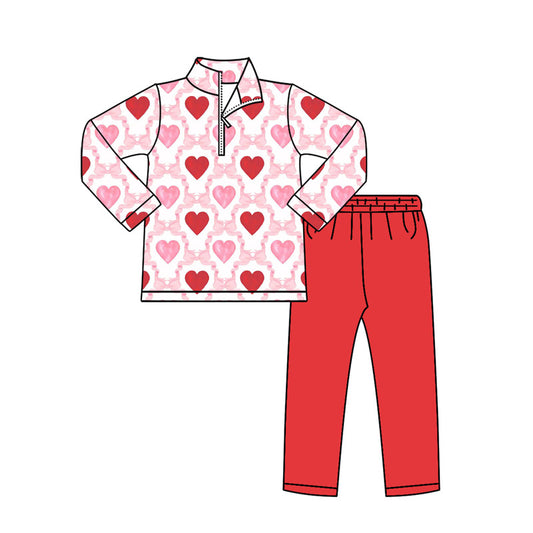 10.4 GLP2960 Pre order No Moq Baby Girls Hearts Bows Checked Zipper Pullover Leggings Valentine Clothes Sets