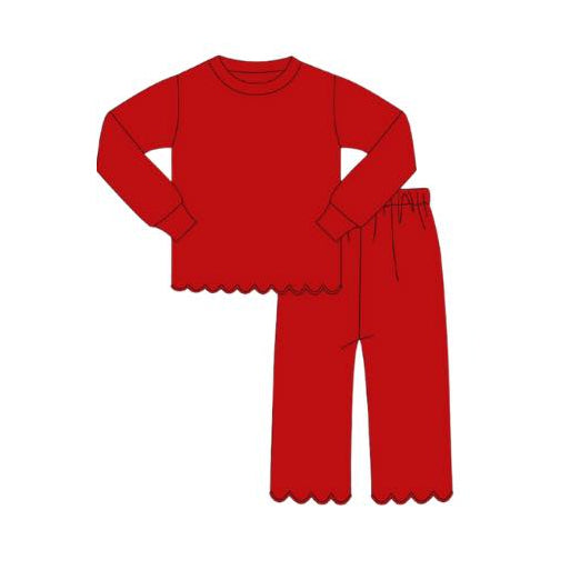 10.4 GLP2964 Pre order No Moq Baby Girls Red Ruffle Top Pants Christmas Pajamas Sets
