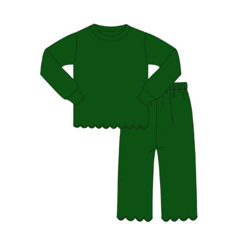 10.4 GLP2965 Pre order No Moq Baby Girls Green Ruffle Top Pants Christmas Pajamas Sets