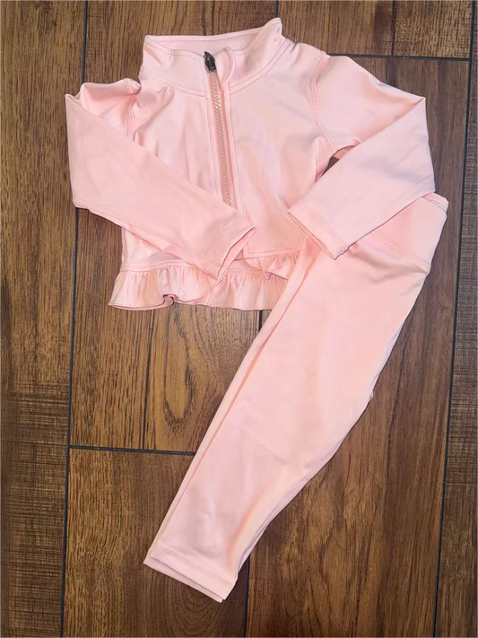 10.10 GLP2976 Pre order No Moq Yoga fabric Baby Girls Pink Long Sleeve Zipper Jacket Leggings Yoga Clothes Sets