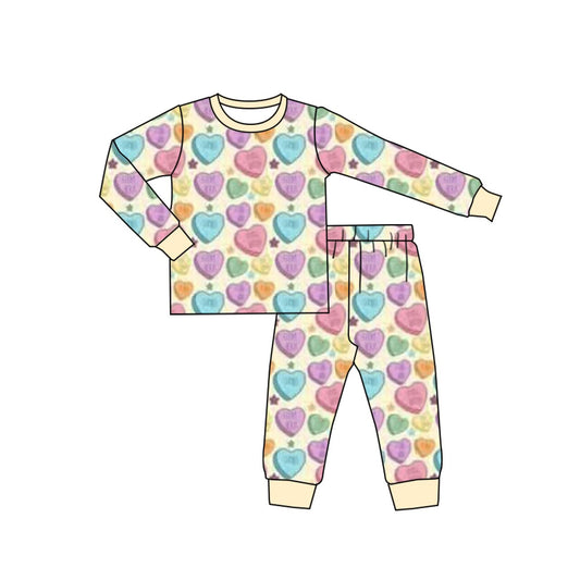 10.13 GLP2981 Pre order No Moq Baby Girls Colorful Hearts Stars Top Pant Valentine Pajamas Sets