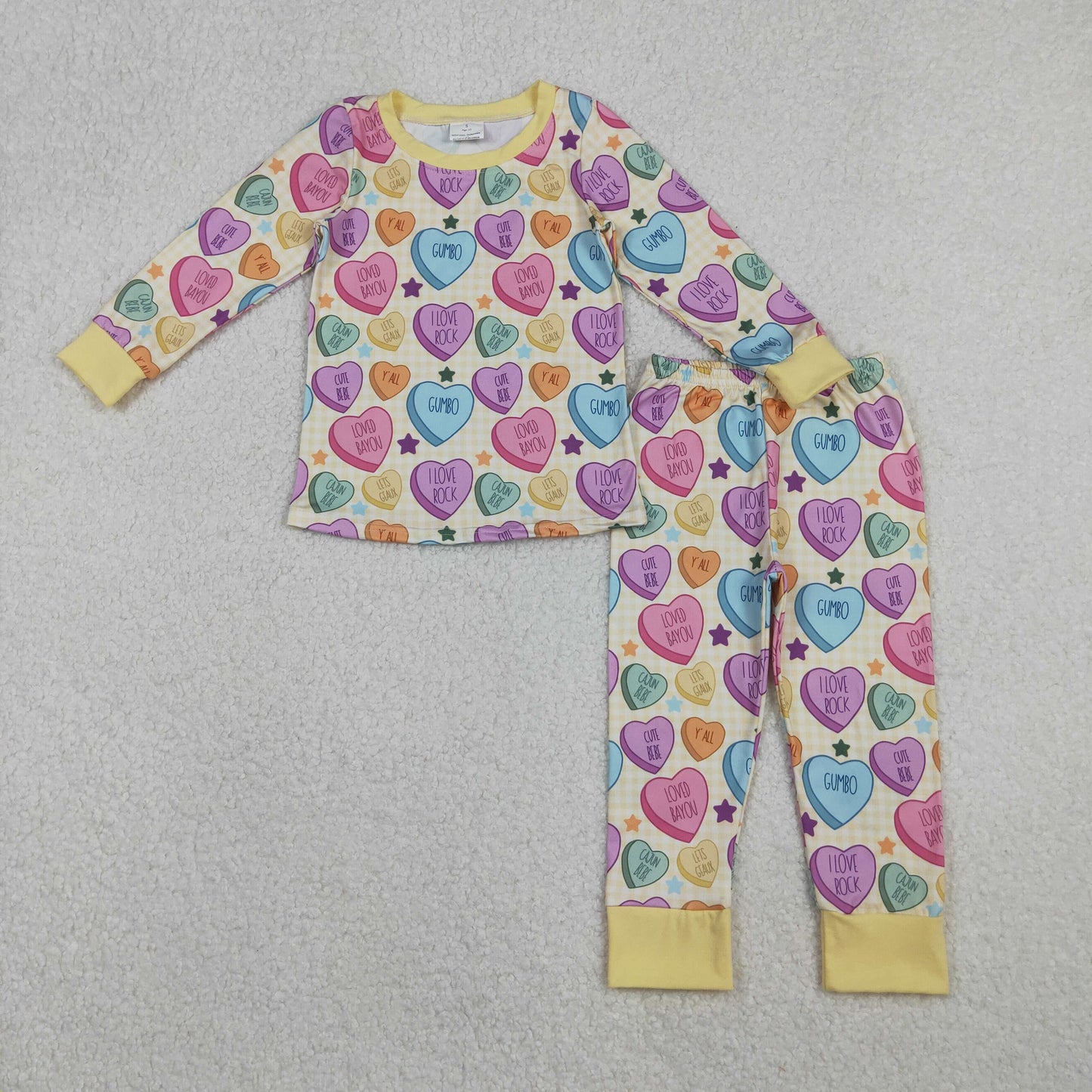 11.3 RTS NO MOQ （In stock）GLP2981 Baby Girls Colorful Hearts Stars Top Pant Valentine Pajamas Sets
