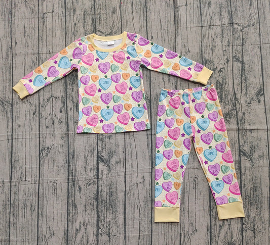 10.20 GLP2981 Sample No Moq Baby Girls Colorful Hearts Stars Top Pant Valentine Pajamas Sets