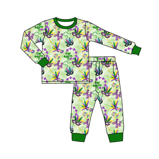 10.13 GLP2987 Pre order No Moq Baby Girls Mardigras Anchor Masks Top Pant Pajamas Sets