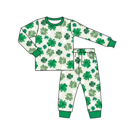 10.13 GLP2988 Pre order No Moq Baby Girls Green Clovers Top Pant St Patrick Pajamas Sets