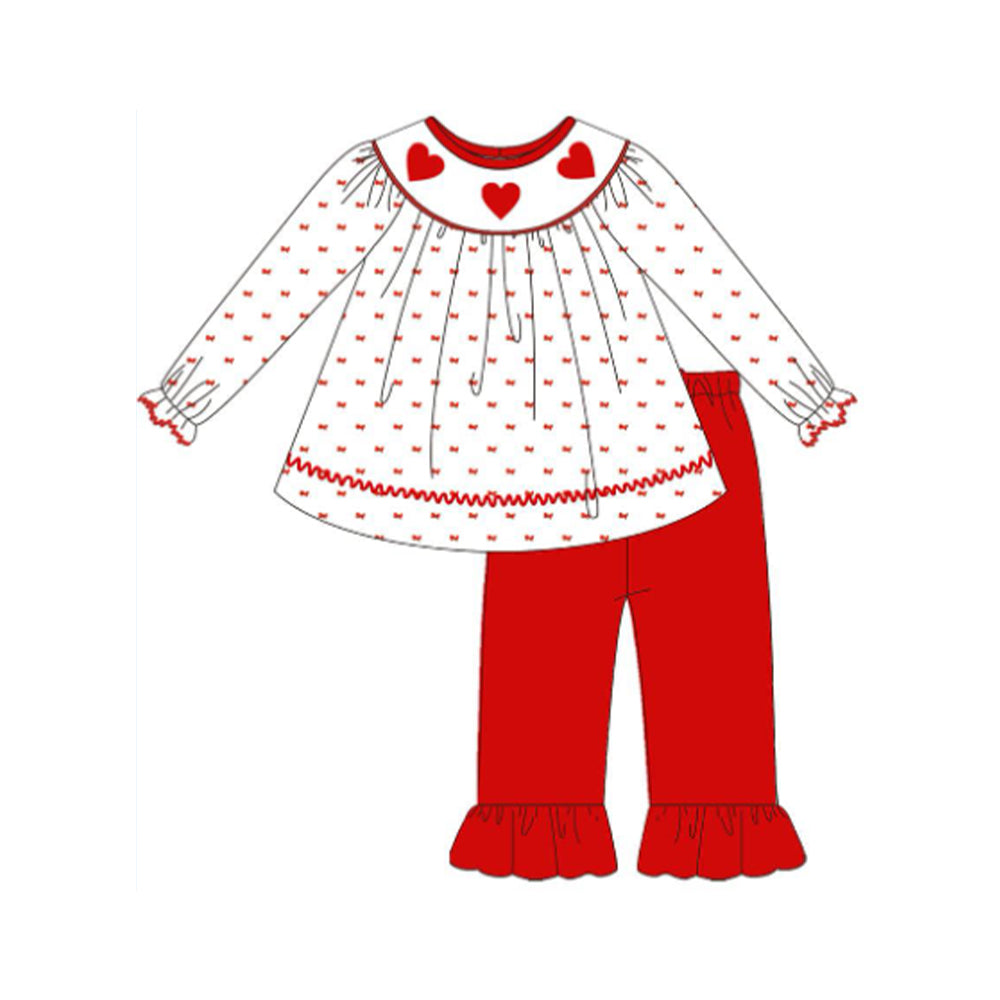 10.20 GLP3039 Pre order No Moq Baby Girls Red Hearts Plaid Tunic Ruffle Pants Valentine Clothes Sets