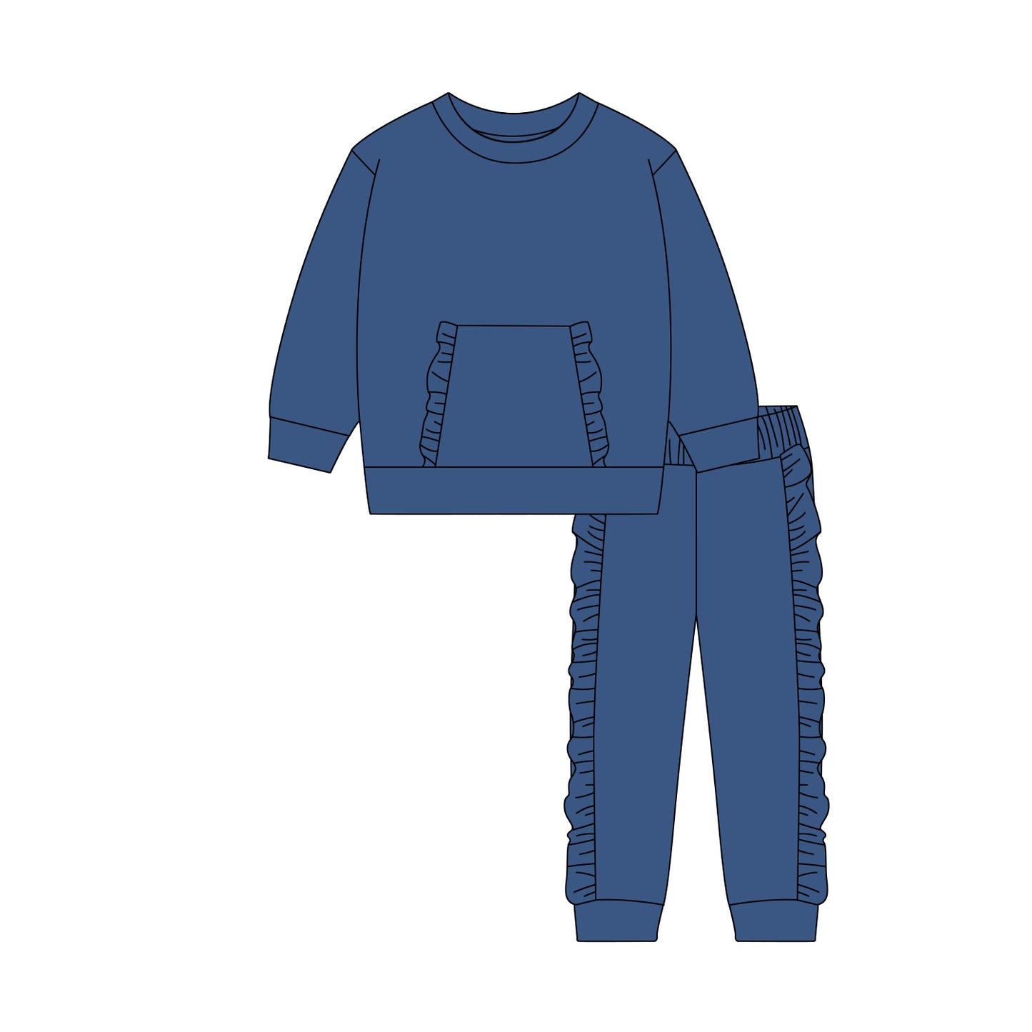 10.21 GLP3047 Pre order No Moq Baby Girls Navy Pocket Top Ruffle Legging Pants Clothes Sets
