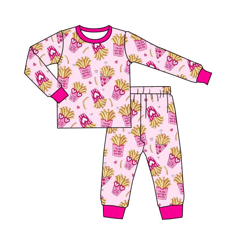 10.27 GLP3065 Pre order No Moq Baby Girls Pink Hearts Chips Top Pants Valentine Pajamas Sets