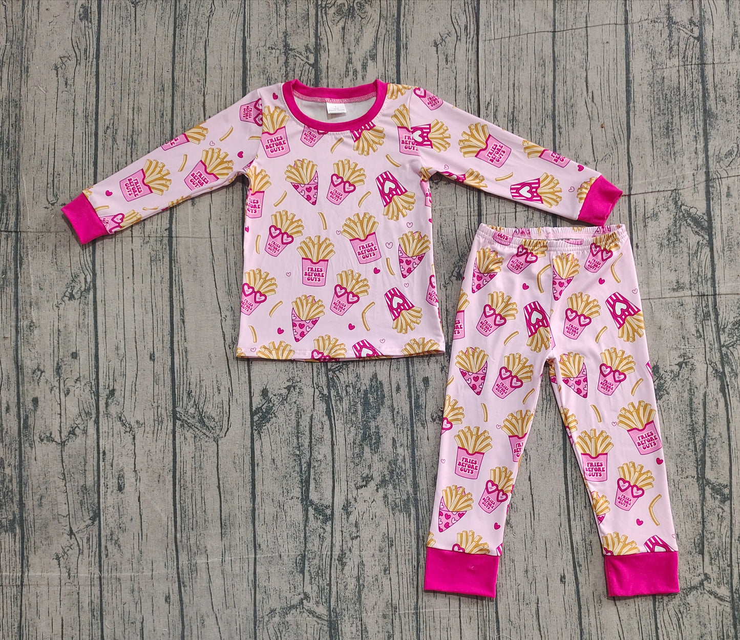 11.7 GLP3065 Sample No Moq Baby Girls Pink Hearts Chips Top Pants Valentine Pajamas Sets