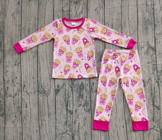 11.7 GLP3065 Sample No Moq Baby Girls Pink Hearts Chips Top Pants Valentine Pajamas Sets