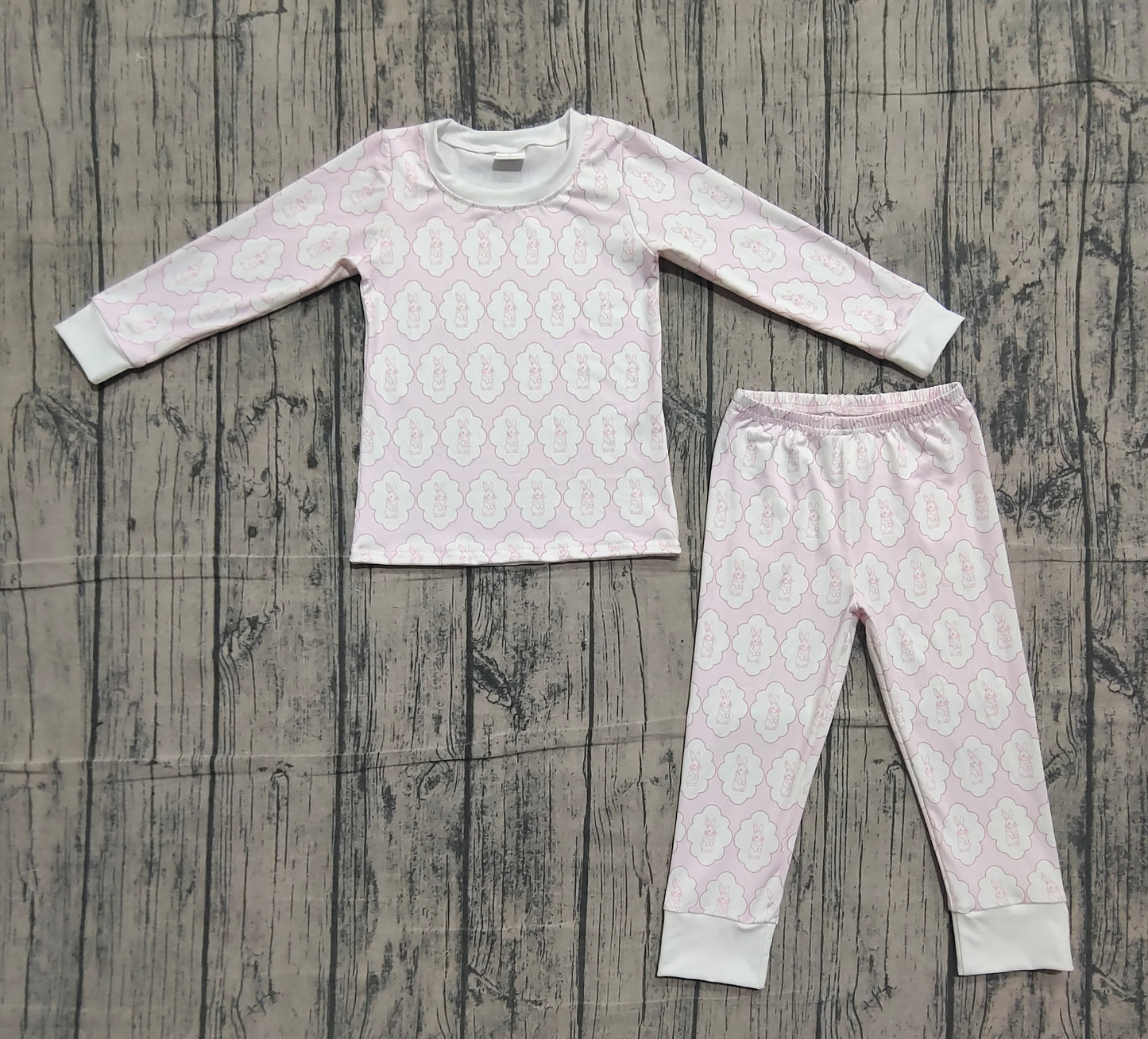 11.13 GLP3067 Sample No Moq Baby Girls Pink Rabbits Eggs Checked Top Pants Easter Pajamas Sets