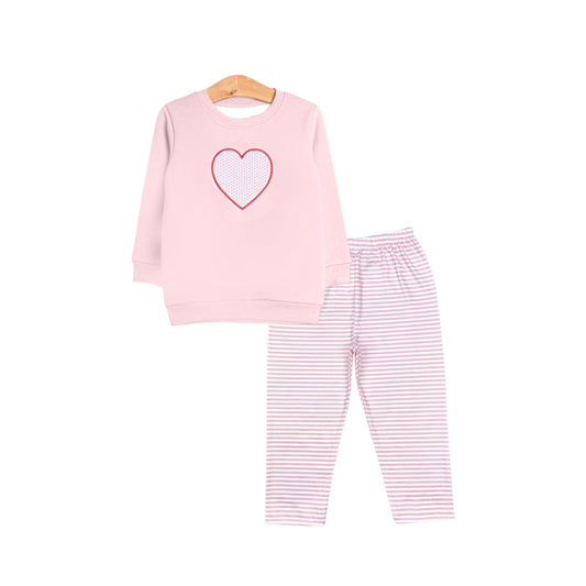 10.27 GLP3068 Pre order No Moq Baby Girls Pink Checked Hearts Top Stripe Pant Valentine Clothes Sets