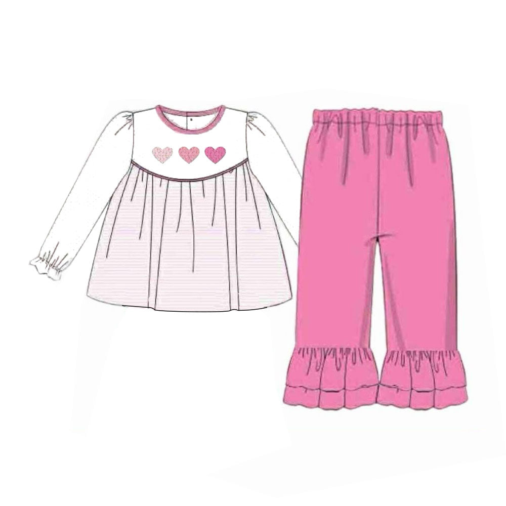 10.28 GLP3069 Pre order No Moq Baby Girls Pink Hearts Tunic Ruffle Pants Valentine Clothes Sets