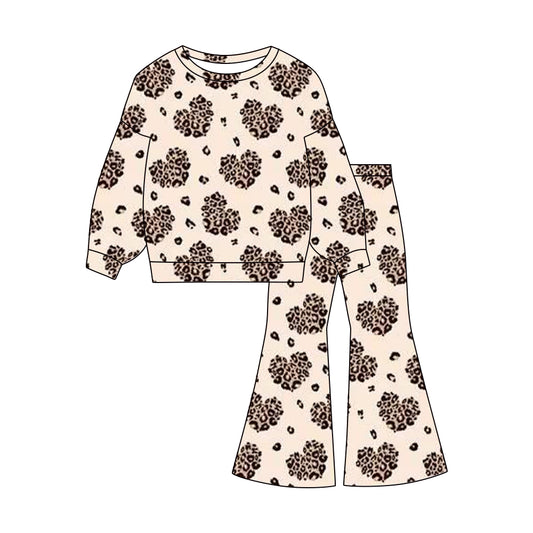11.3 GLP3098 Pre order No Moq Baby Girls Leopard Hearts Top Flare Pants Valentine Clothes Sets
