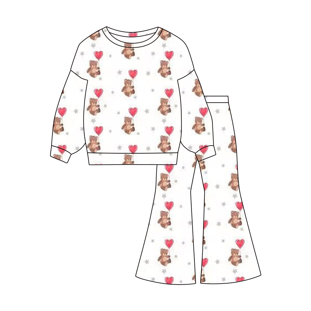 11.3 GLP3100 Pre order No Moq Baby Girls Heart Balloons Bears Top Flare Pants Valentine Clothes Sets