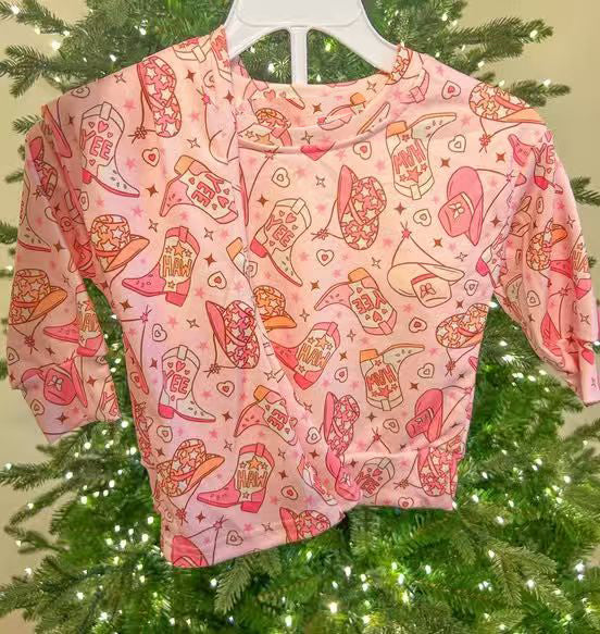 11.4 GLP3116 Pre order No Moq Baby Girls Pink Boots Hearts Howdy Top Pants Western Clothes Sets