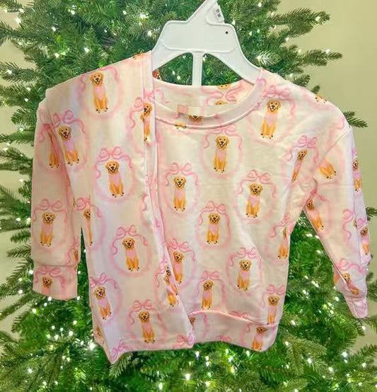 11.4 GLP3117 Pre order No Moq Baby Girls Pink Bows Dogs Top Pants Valentine Clothes Sets