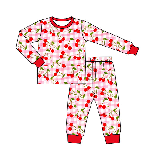 11.13 GLP3161 Pre order No Moq Baby Girls Pink Checked Cherry Pants Pajamas Sets