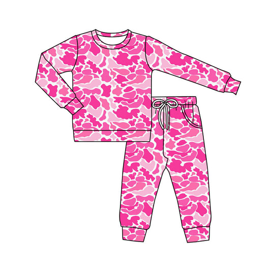 11.13 GLP3162 Pre order No Moq Baby Girls Pink Camo Pockets Pants Pajamas Sets