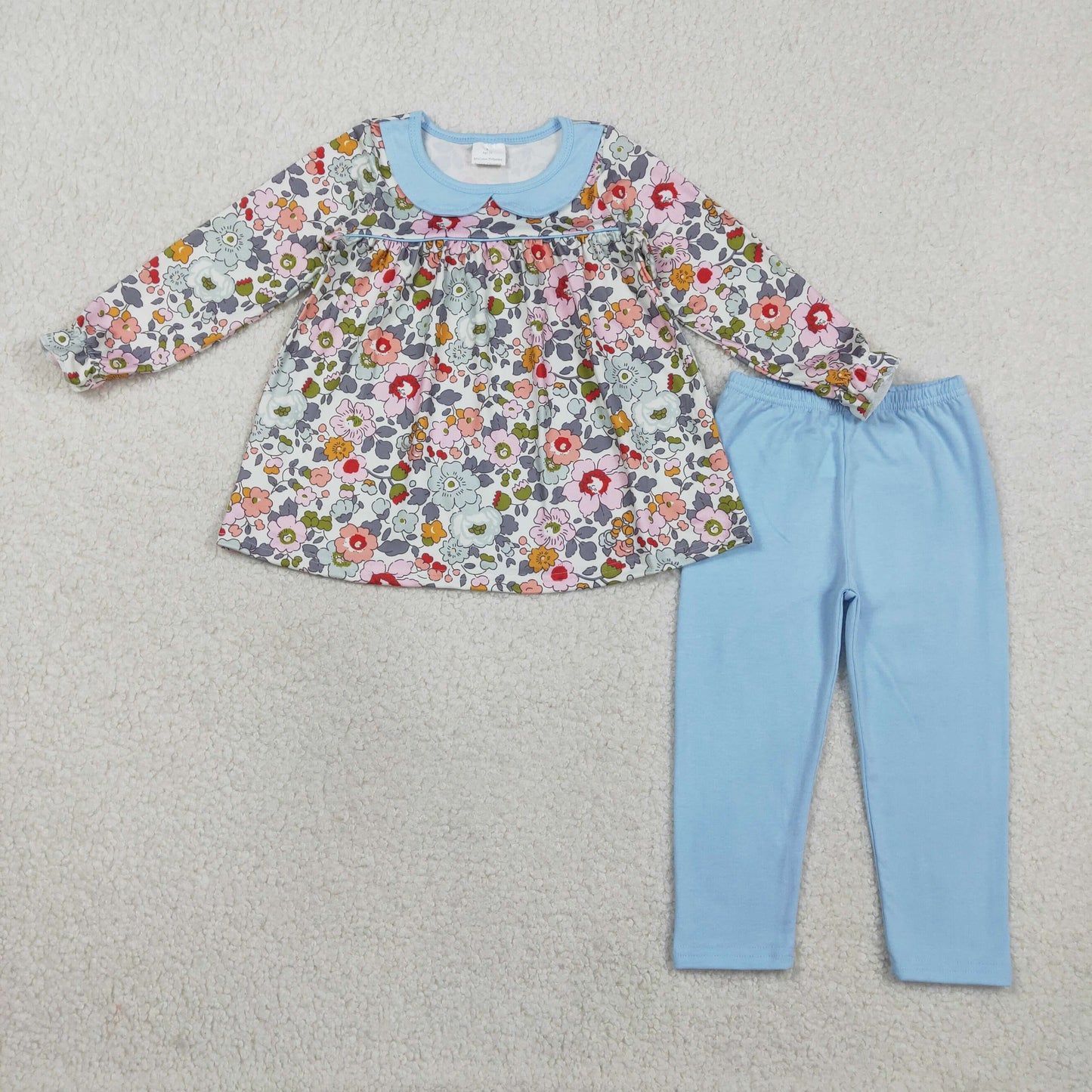 1.23 RTS NO MOQ （In stock）GLP3168 Baby Girls Colorful Flowers Collar Tunic Legging Pants Clothes Sets