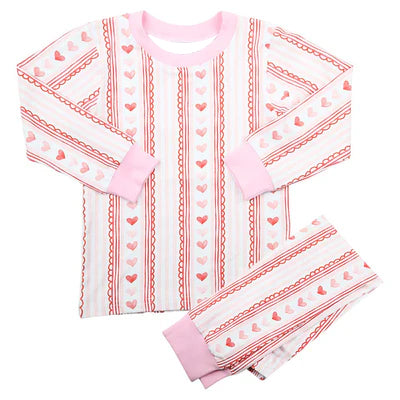 11.18 GLP3177 Pre order No Moq Baby Girls Pink Hearts Stripe Top Pants Valentines Pajamas Sets