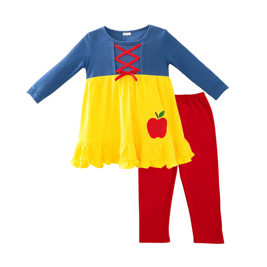 11.20 GLP3182 Pre order No Moq Baby Girls Blue Yellow Apple Tunic Red Leggings Back to School Clothes Sets