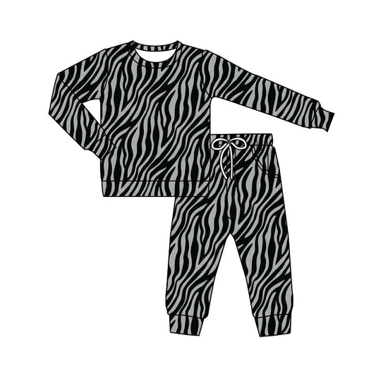 11.20 GLP3183 Pre order No Moq Baby Girls Black Stripe Top Pockets Pants Western Pajamas Sets