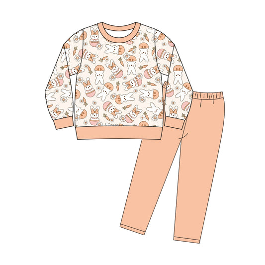 11.21 GLP3192 Pre order No Moq Baby Girls Rabbits Daisy Flowers Top Leggings Easter Clothes Sets