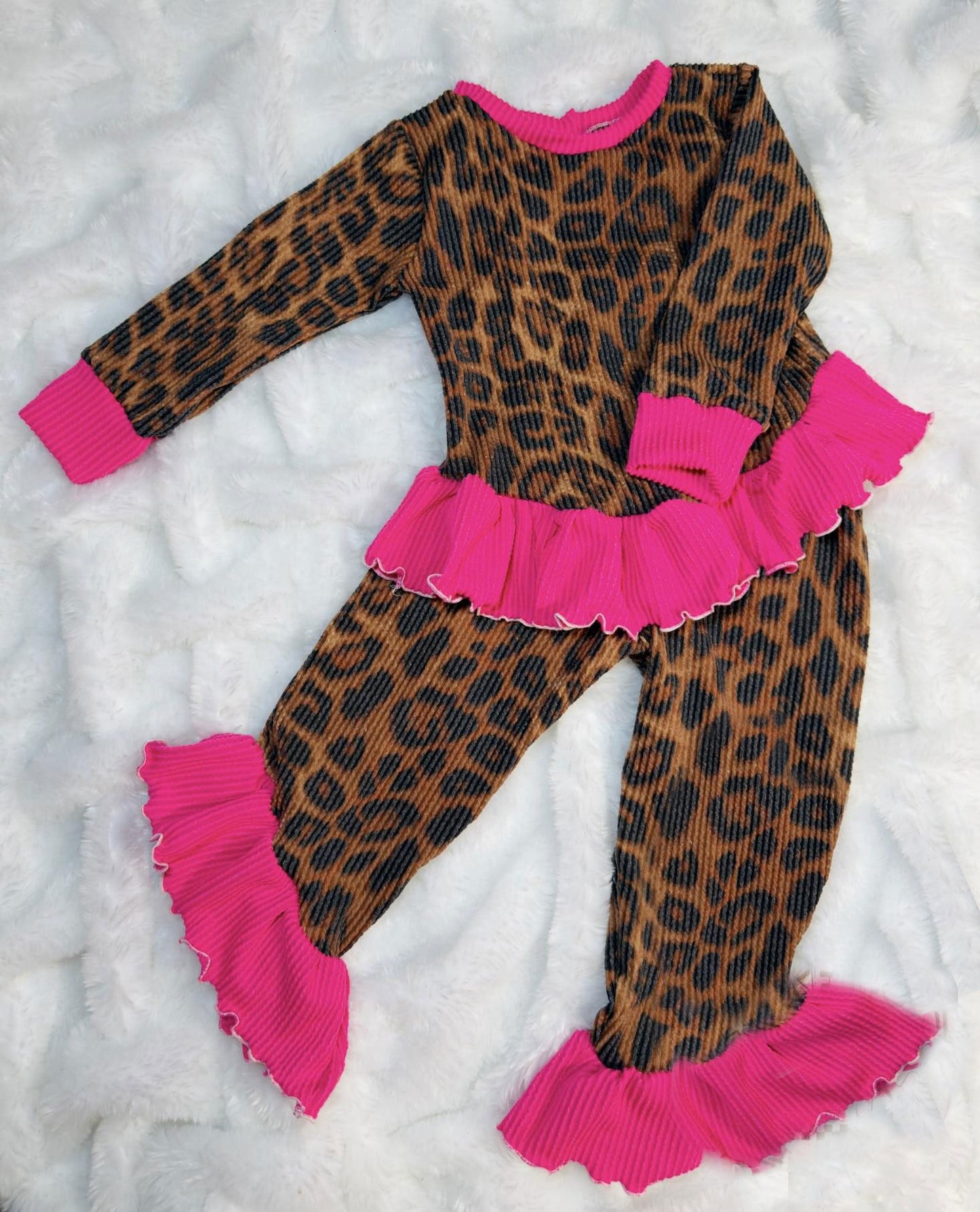 11.22 GLP3196 Pre order No Moq Baby Girls Brown Leopard Tunic Ruffle Pants Western Clothes Sets