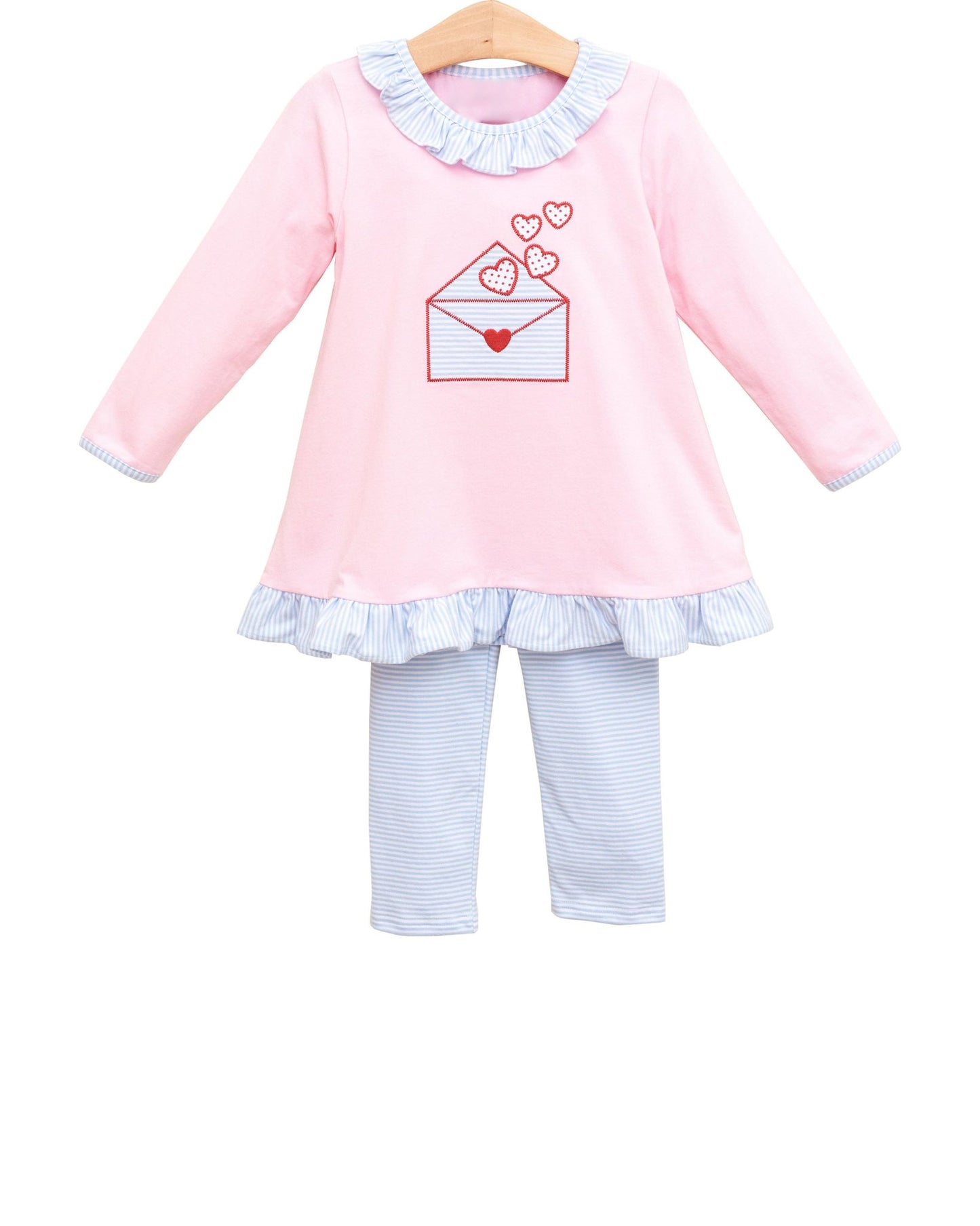 12.5 GLP3260 Pre order No Moq Baby Girls Collar Heart Letters Ruffle Tunic Stripe Leggings Valentines Clothes Sets