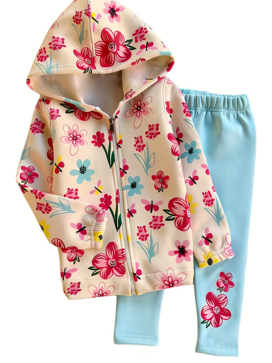 12.16 GLP3284 Pre order No Moq Baby Girls Colorful Flowers Butterfly Zipper Hoodies Leggings Clothes Sets