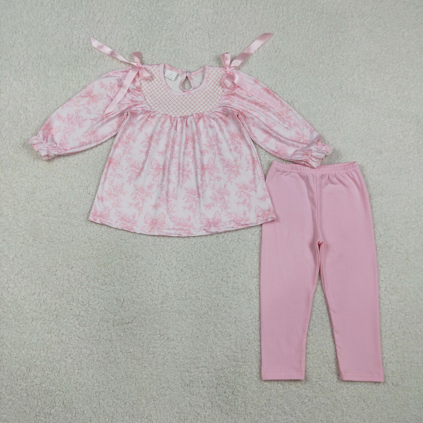 4.1 RTS Sibling Long sleeves pink bow floral tunic leggings girls outfits