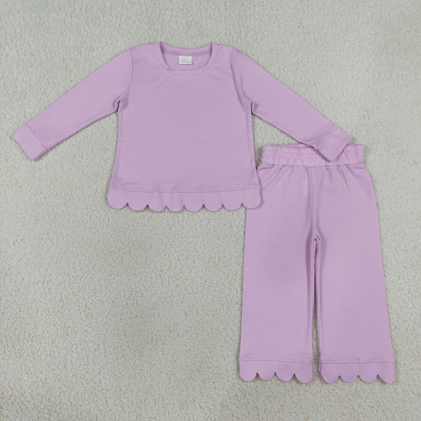 GLP3289 RTS NO MOQ （In stock）Cotton long sleeves scallop girls fall pajamas set