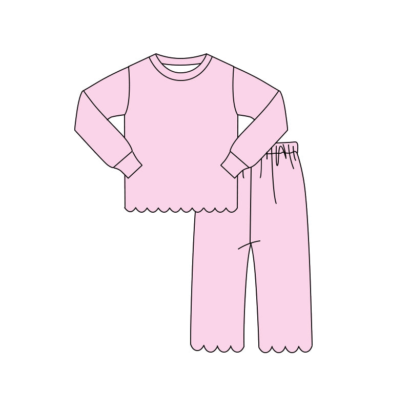 4.10 Pre order No Moq Baby Girls Long Sleeve Top Pants Scallop Pajamas Clothes Sets