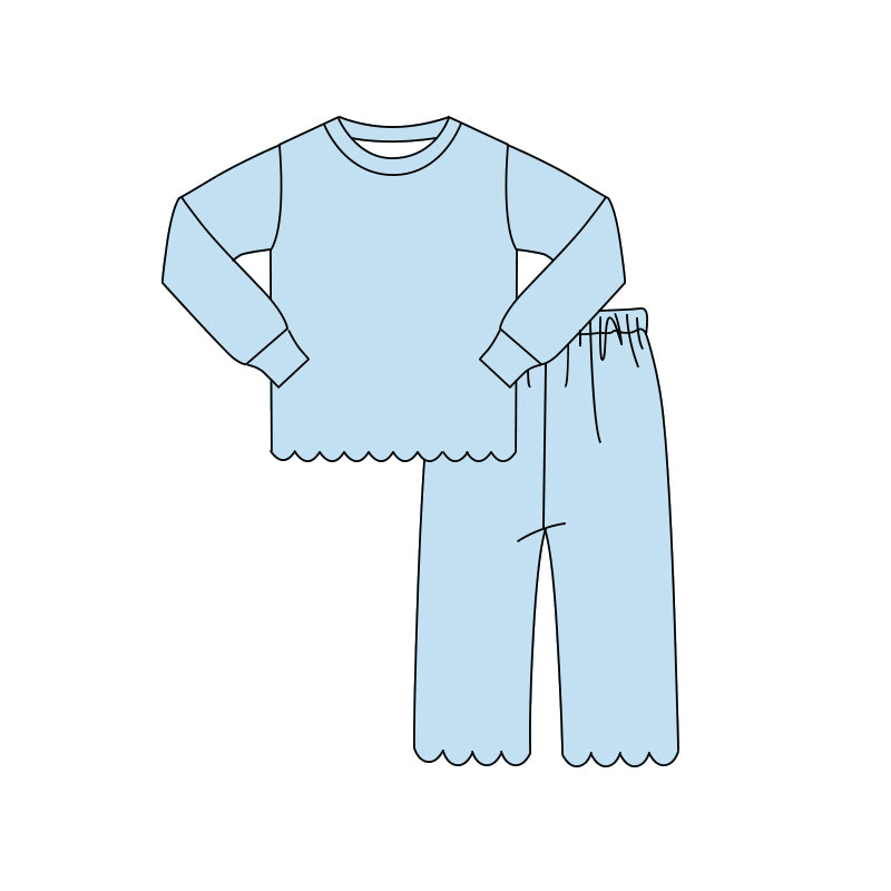 4.10 Pre order No Moq Baby Girls Long Sleeve Top Pants Scallop Pajamas Clothes Sets